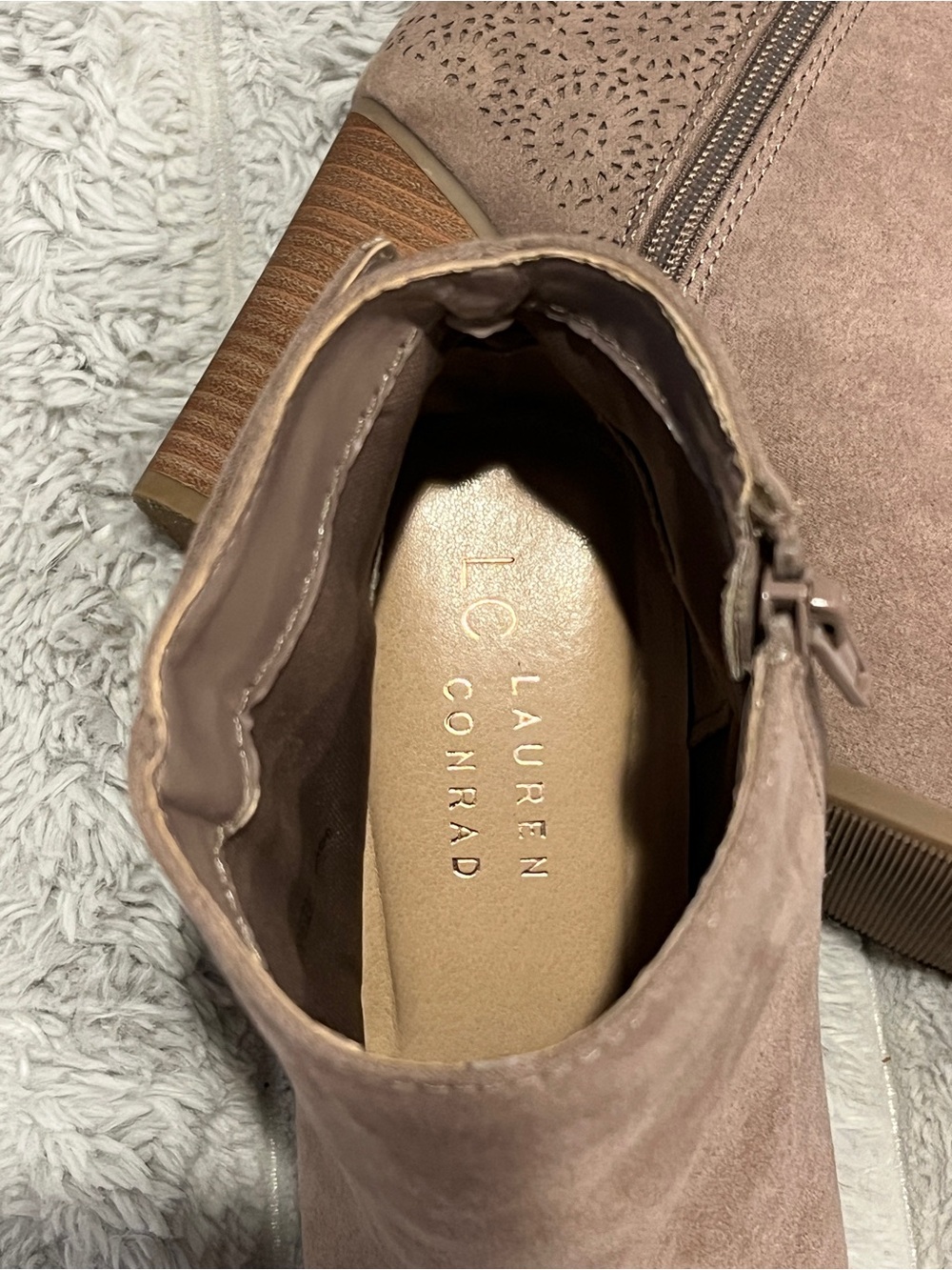 Women's Suede Taupe Block Heel Ankle Boots - Lauren Conrad - Picture 4 of 5